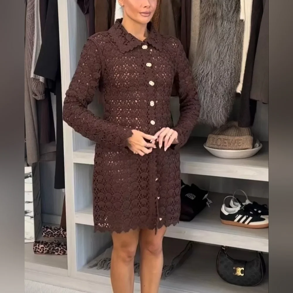 Sz M NEW H&M Dark Brown Crochet-Look Dress : 1274541002 - Picture 4 of 4